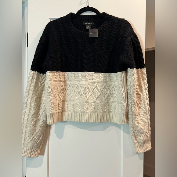 BNWT Club Monaco Structured Cable Crew Wool Sweater Black & White - Picture 5 of 8